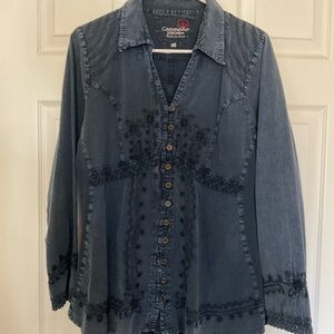 Caamano embroidered Women's Blue Denim Blouse